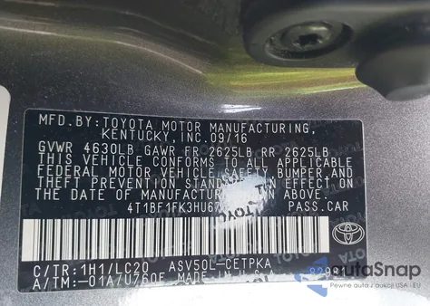 2017 Toyota Camry Xse z USA, uszkodzony, nr VIN 4T1BF1FK3HU676836